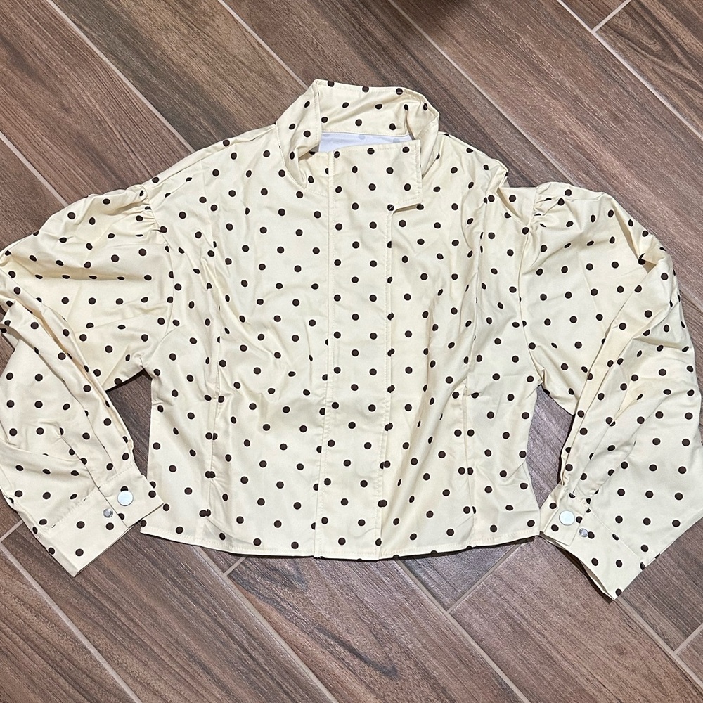 Polka Dot Long-Sleeve Blouse - Cream/Black - Picture 3 of 4